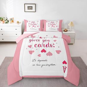 Erosebridal Комплект постельного белья Ace of Hearts для девочек в розовых тонах с ретро-дизайном и сердечками, Blush Pink