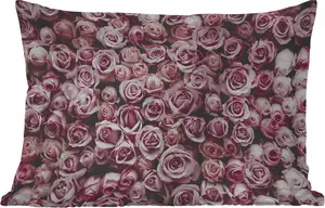 Подушка для улицы - Цветы - Розы - Натуральный - Розовый - Ботанический - 50 x 30 см - Устойчива к погодным условиям - Подушка для отдыха - Подушка для дивана - Украшение для гостиной MuchoWow