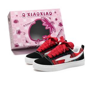 Низкие кроссовки для скейтбординга унисекс Circle small, Black Red (Red Shoe Laces)
