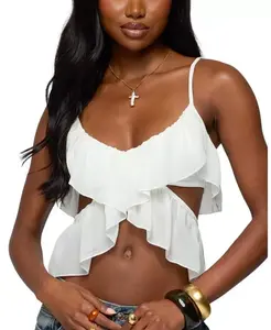 Прозрачный шифоновый топ с оборками и вырезами Edikted, белый