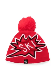 Вязаная шапка с помпоном в лыжном мотиве Rossignol, красный
