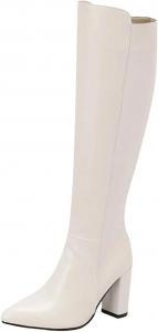 Женские высокие сапоги до колена с модной молнией, элегантные ботильоны в западном стиле, больших размеров, для осени и зимы Generic, White