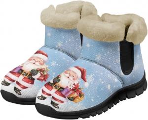 Рождественские зимние ботинки для женщин, удобные короткие ботинки с утеплителем, плюшевые теплые наружные туфли на плоской подошве Twousenru, Cute Santa Claus
