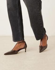 Туфли на каблуке-рюмочке Mango шоколадно-коричневого цвета