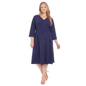 Платье плюс сайз с v-образным вырезом и складкой спереди, силуэт приталенный с расклешением London Times, синий