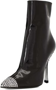 Женские ботильоны XYD с закрытым заостренным носком, украшенные стразами, на высоком каблуке-стилет 3,34 дюйма, короткие лакированные с боковой молнией, модная нарядная обувь, Black