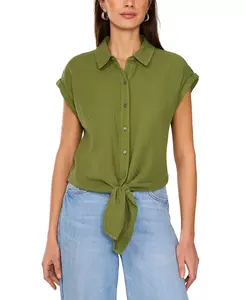 Женская хлопковая блуза с коротким рукавом и завязкой спереди Vince Camuto, зеленый