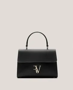 Средняя сумка-шоппер из гладкой кожи с логотипом RV Roberto Verino, черный