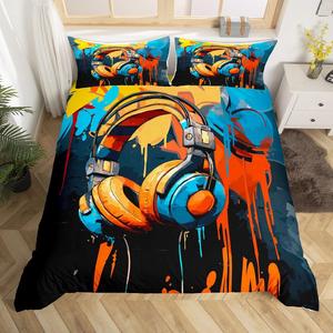Erosebridal Комплект постельного белья с наушниками и водяным рисунком тай-дай, машинная стирка, Orange Blue