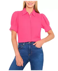 Женский топ с воланами, пышными рукавами и застежкой на пуговицы спереди Cece, розовый