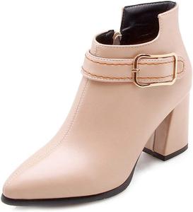 Женские модные ботильоны VOKLIN с острым носком, на каблуке, с пряжкой и молнией, короткие ботинки Челси с толстым каблуком, Beige Apricot