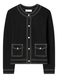 Кардиган с контрастной прострочкой и карманами Tory Burch, черный