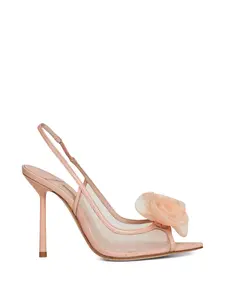 Босоножки на каблуке с ремешком на щиколотке и украшением в виде розы Le Silla, бежевый