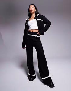 Эксклюзивные трикотажные брюки с широкими штанинами и контрастными полосками в моно-комбинации Kaiia, черный