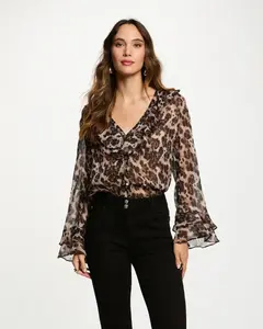 Женская приталенная рубашка с V-образным вырезом Morgan, коричневый