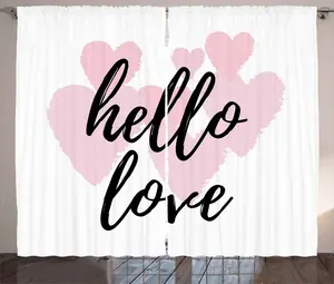 Штора ABAKUHAUS Hello Rustic, романтическая фраза с сердечками, универсальная тесьма для гостиной с петлями и крючками, 280 x 175 см, черно-розовая Abakuhaus