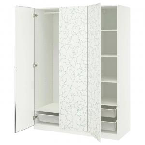 Гардероб PAX/LINNABERG/ÅHEIM IKEA, 150x58x201 см, цвет white patterned/mirror glass