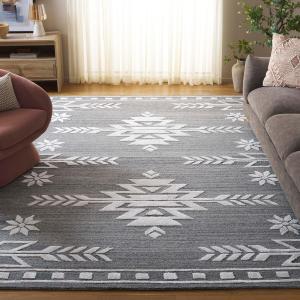 Ковер SAFAVIEH, 183 x 275 см, Soho Collection, Grey/Ivory, геометрический рисунок, идеален для помещений с высокой проходимостью в гостиной, спальне, столовой (SOH659F)