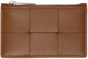 Коричневый и темно-синий держатель для карт на молнии Bottega Veneta