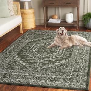 Ковер SAFAVIEH, 275 x 366 см, Adirondack Collection - Dark Green & Ivory, переходный дизайн, устойчивый к пятнам, идеален для помещений с высокой проходимостью: гостиная, спальня, столовая (ADR108Y-9)