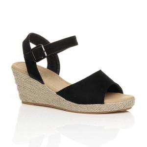 Сандалии на средней танкетке с ремешком на щиколотке Эспадрильи из искусственной замши AJVANI, черный