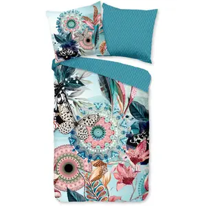 Модное двустороннее постельное белье «MAXIMILIAN», Мако-сатин, 135x200, молния, двусторонний вид, мандала, бирюзовый Hip, цвет türkis