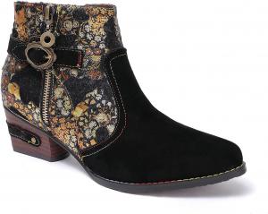 Женские ковбойские сапоги CrazycatZ в стиле бохо с широким каблуком, кожаные западные сапоги, яркие кожаные ботильоны, Black