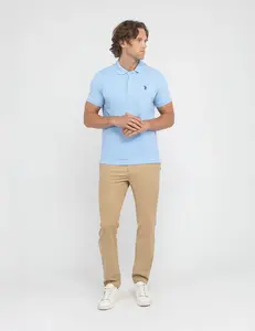 Футболка-поло U.S. Polo Assn Slim Fit Solid Pique, голубой