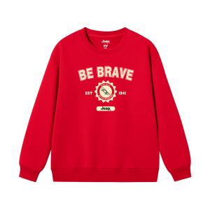 Детская толстовка с круглым вырезом утолщенная Jeep, new year красный fleece-lined