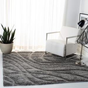 Ковер SAFAVIEH, 153 x 153 см, Florida Shag Collection, Grey & Grey, без линьки и простой в уходе, идеален для помещений с высокой проходимостью в гостиной, спальне (SG471-8080)