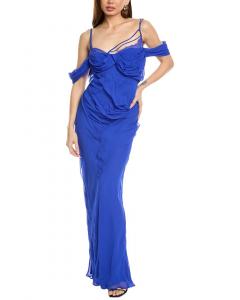 Рэйчел Гилберт Квинн Шелковое Макси-платье Rachel Gilbert, синий