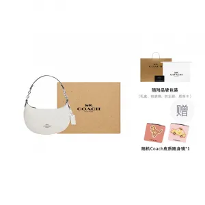 COACH Сумка-крошка женская белая из покрытого холста с гладкой кожей