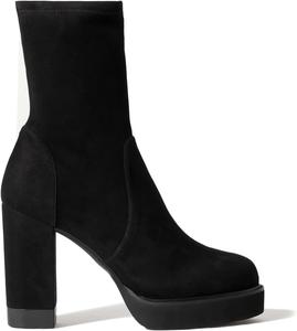 Женские сапоги FOWT, на платформе, средней высоты, с растягивающимся материалом, разных цветов, короткие ботильоны, с очень высоким закругленным носком, верх из замши, без застежки, для зимы, осени, теплые, для работы, повседневной носки, Schwarz