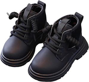 Девочкам: короткие боевые ботинки на шнуровке, из искусственной кожи, модные, с нескользящей подошвой, низким каблуком, зимние, на молнии, всаднические, для малышей и детей, повседневные, высокие походные ботинки Generic, Black
