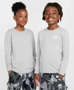 Майка с длинным рукавом с вышитым логотипом спортивной одежды для мальчиков и девочек Nike, серый