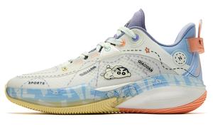 Баскетбольные кроссовки Crayon Shinchan/crayon Shinchan X FE1.0 мужские с низким верхом белого/синего/фиолетового/желтого цвета Qiaodan