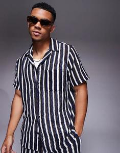 Трикотажная пляжная рубашка South Beach Revere в черно-белую полоску