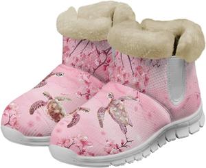 Женские ботинки chaqlin Turtle Winter Snow, теплые фланелевые ботинки до щиколотки, противоскользящие пушистые уютные ботинки, широкие, удобные, легкие, для улицы и повседневной носки, рабочие, легко надеваются, Pink Cherry Blossom Turtle
