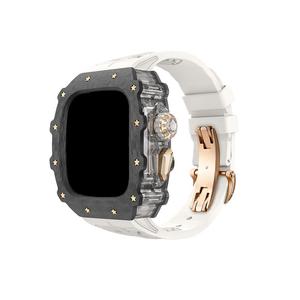 HUALIMEI Часы Strap Apple Compatibility Fluoroelastomer Material 165mm~210mm 60mm, Transparent middle frame + original rose gold butterfly buckle white strap