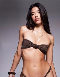 Бикини-топ без бретелек с узлом ASOS DESIGN Nina шоколадно-коричневого цвета ASOS Curve