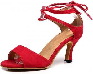 Босоножки на каблуке для женщин, женские туфли для латиноамериканских танцев, сальса, вечеринки, свадьбы, бальные танцы (Цвет: Красный, каблук 8,5 см, Размер: 5 UK) Generic