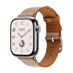 Apple Watch Hermès Series 11 (GPS+Cellular), 42 мм, Silver Titanium Case/Gold/Écru Toile H Single Tour - One Size