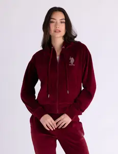 Худи U.S. Polo Assn Velour Rhinestone Zip Up, темно-красный