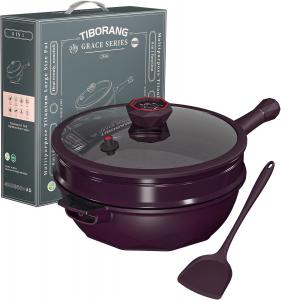 Сковорода TIBORANG 8 в 1 многоцелевая глубокая с антипригарным покрытием, 28 см объемом 4,7 л, темно-фиолетовый