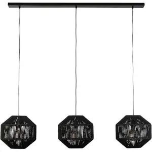 Подвесной светильник Подвесной светильник Wicker, с 3 плафонами E27 1 шт. Натуральный трос Searchlight, Mattschwarz