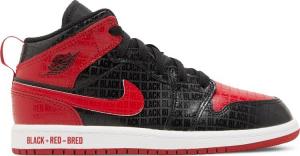 Кроссовки Air Jordan 1 Mid SS PS Black + Red = Bred, черный