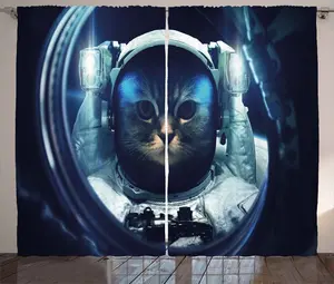 Штора ABAKUHAUS "Кошка в деревенском стиле", "Стеклянная ракета", "Галактика", универсальная ленточная штора для гостиной с петлями и крючками, 280 x 225 см, темно-синий с белым Abakuhaus