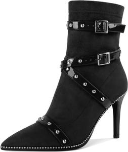 Женские ботильоны Joseywade с каблуком 3,7 дюйма, шпильку, украшенные бусинами и заклепками, с заостренным носком, боковой молнией, из замши, размер 5-13