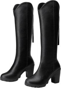 Женские осенне-зимние сапоги Yiozoi для верховой езды, высокие до колена, уличные, с каблуком, повседневные, удобные для ежедневной носки, с молнией сзади, Black