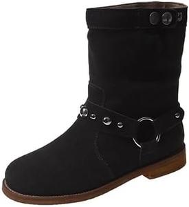 Женские замшевые ботинки большого размера с круглым носком, низким плоским каблуком, ботильоны до щиколотки с заклепками, короткие повседневные и праздничные ботинки ZJWBB, Black